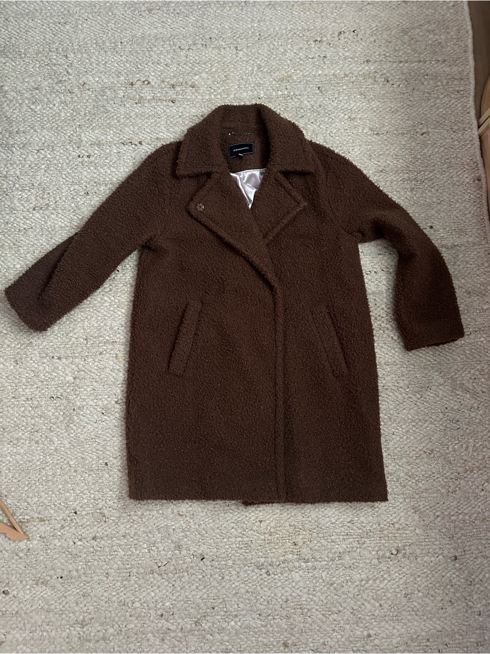 Women's Brown Teddy Coat BCBG- Classic Single-Breasted Coat